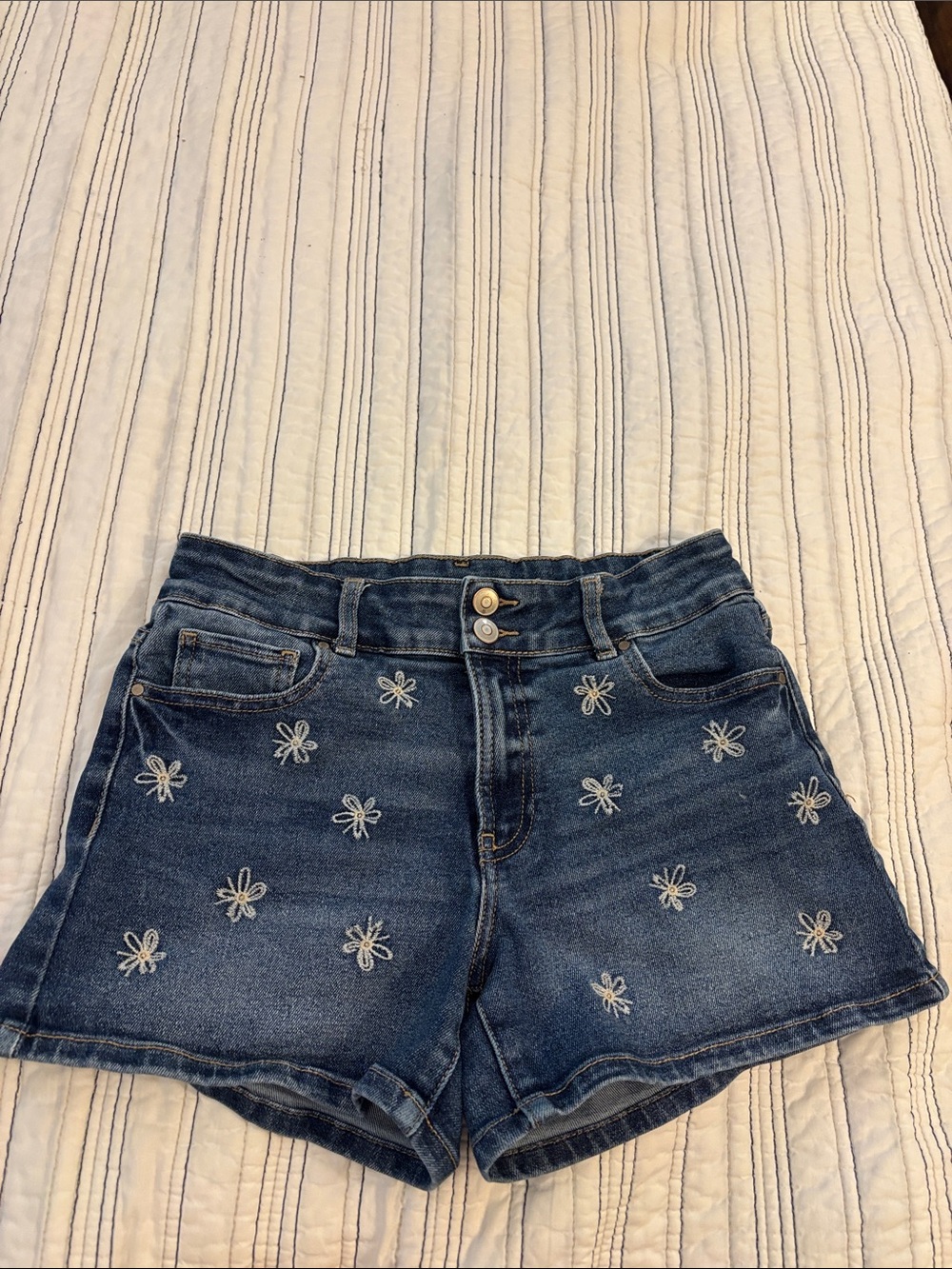 wonder nation Blue Embroidered Daisy Denim Shorts